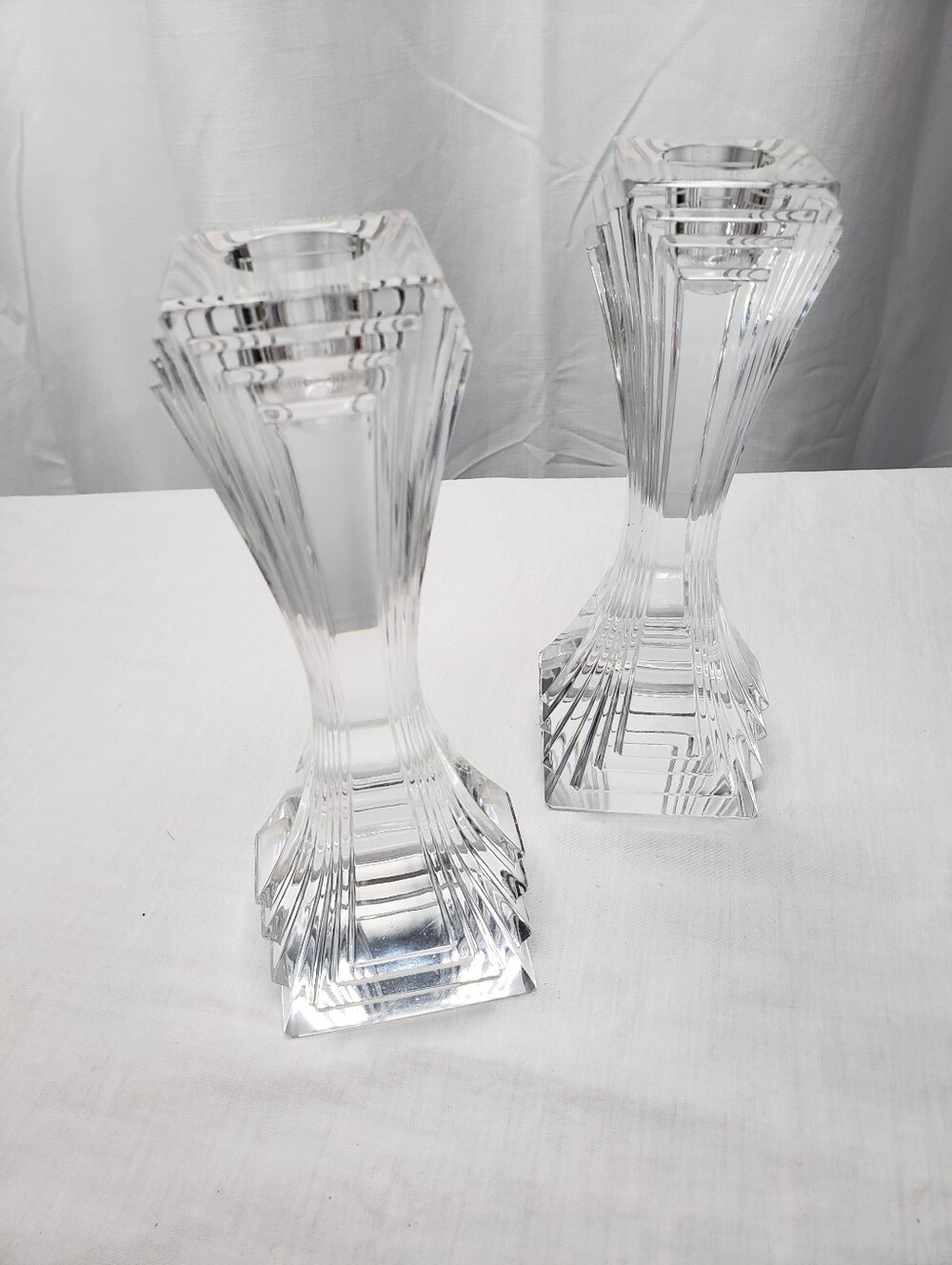 2 Vintage Mikasa City Lights Art Deco Inspired Crystal Cut Glass Candle Holders